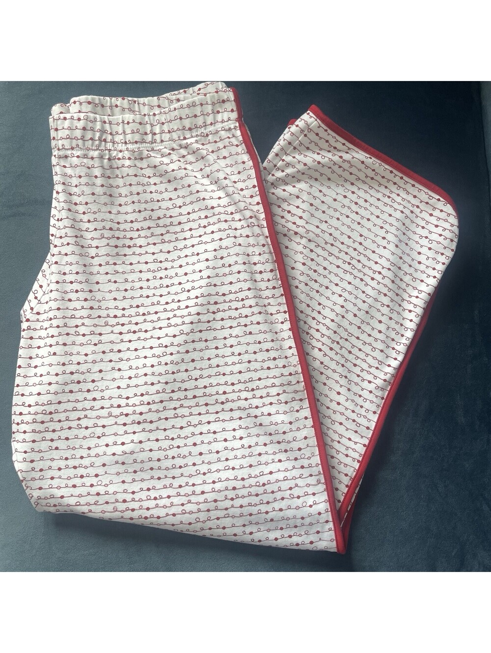 LAKE Pajama Pants M Cropped Pima Cotton Sleep Bottom Red White Holiday Lights PJ